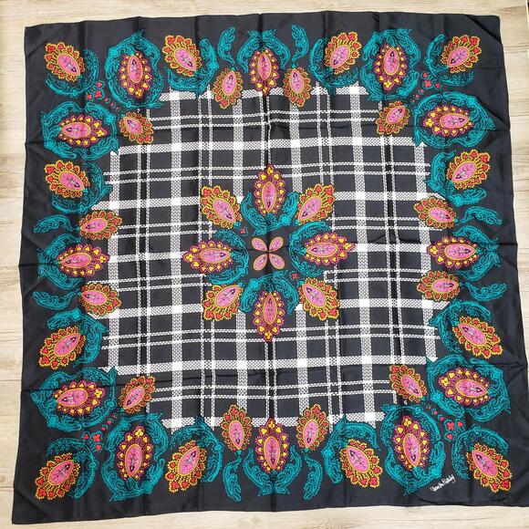 Diane von Furstenberg Accessories - Diane von Furstenberg Scarf Womens Black Silk Square Satin Paisley Floral 42"